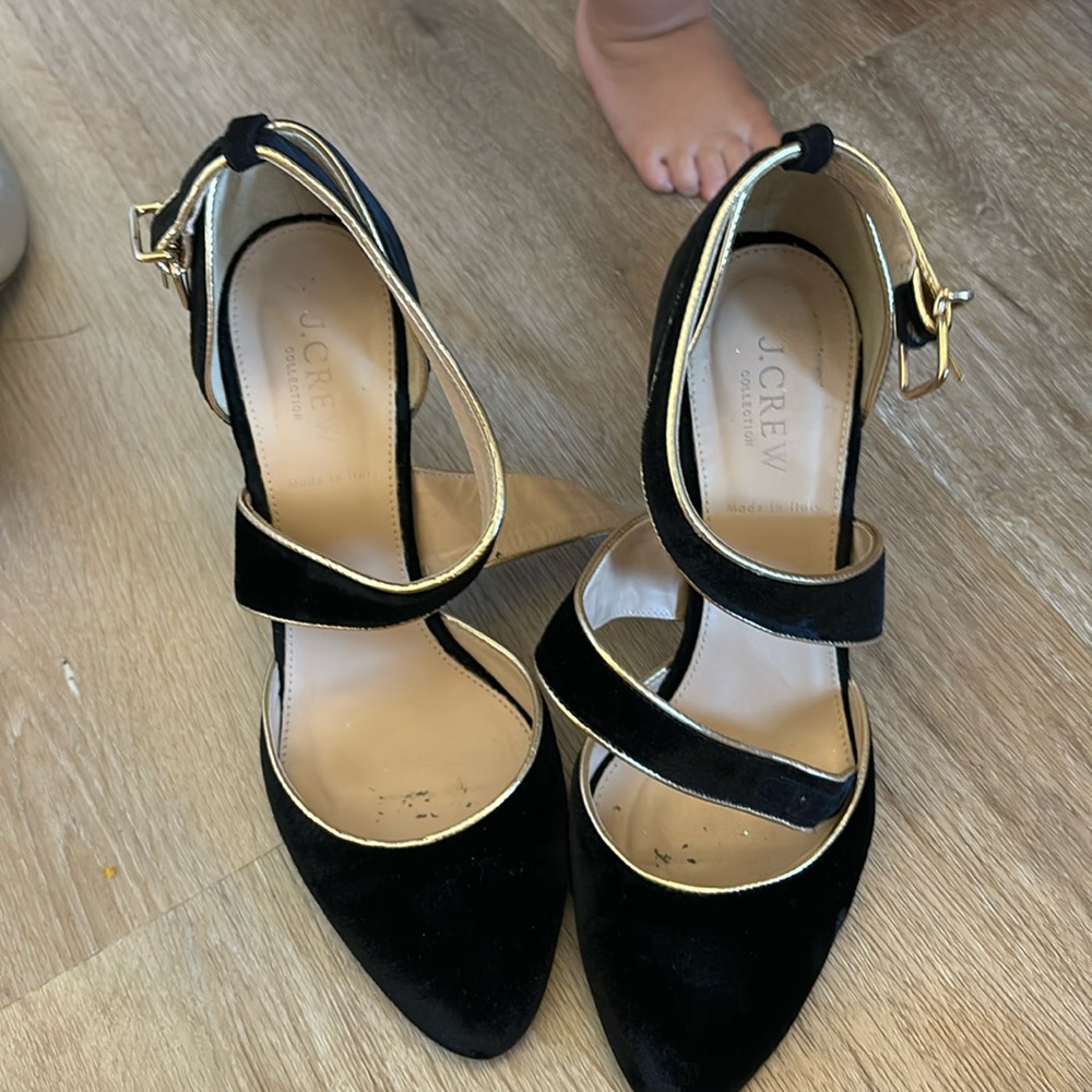 J.Crew velvet and gold high heels